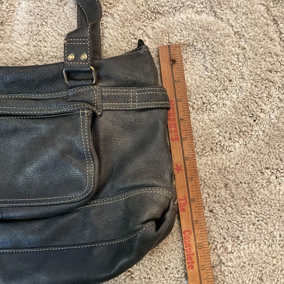 Fossil Soft Pebbled Leather Handbag Black Gray Paisley Purse EUC - Picture 4 of 8